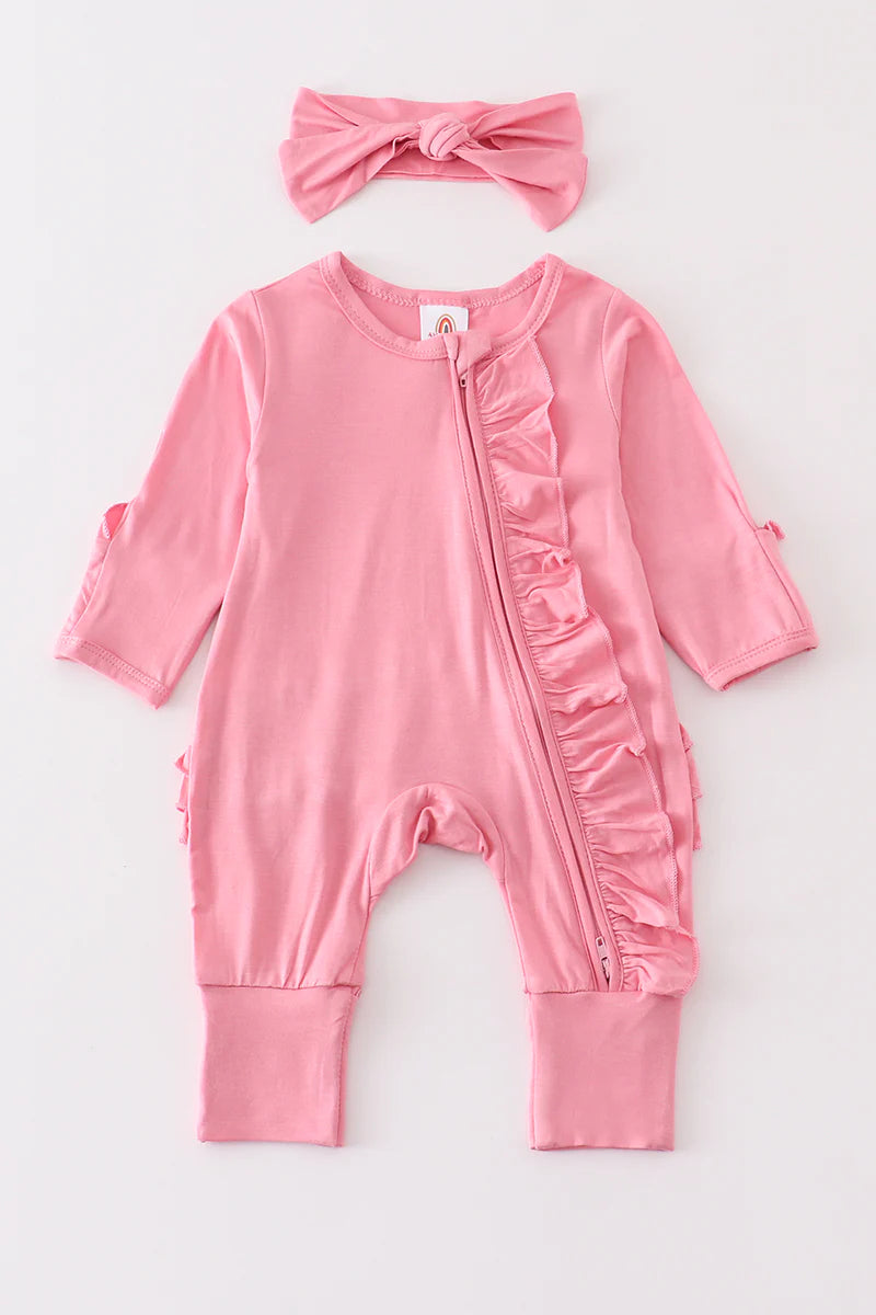 Bamboo Ruffle Double Zip Onesie